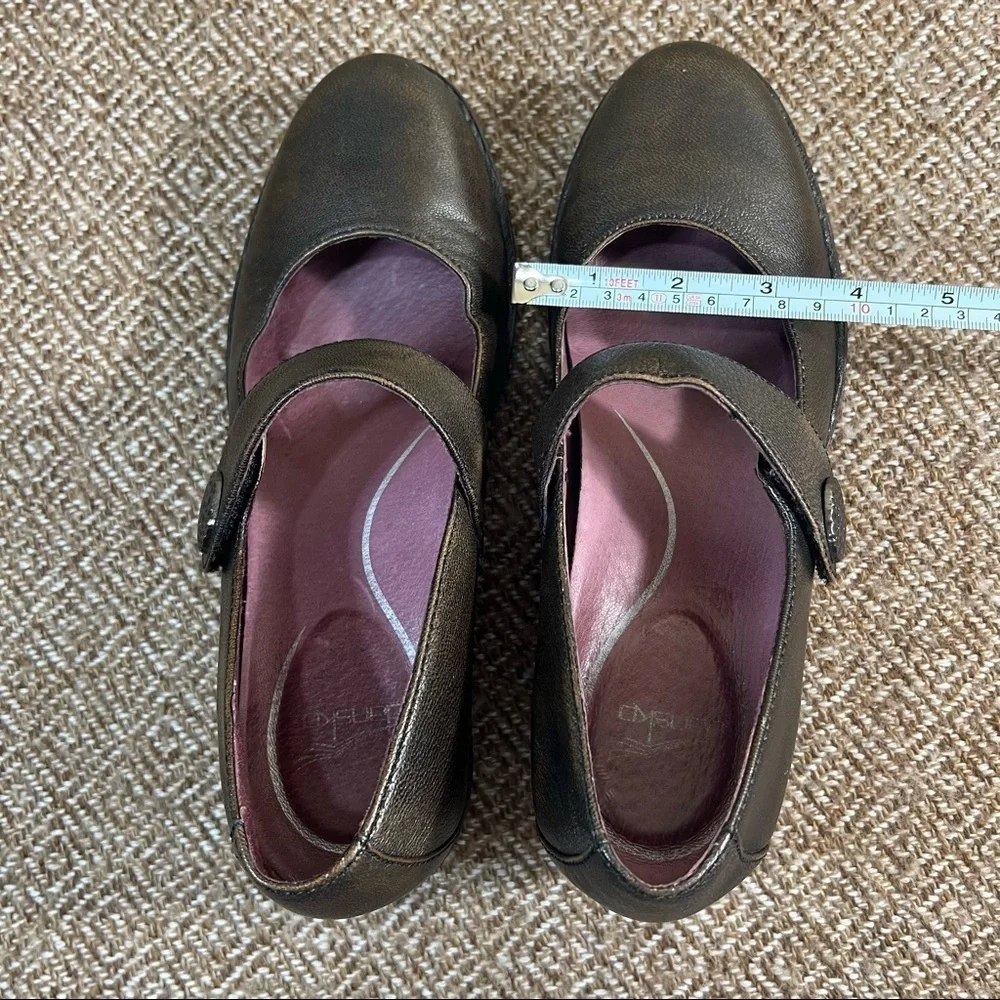 Dansko Adelle Mary Jane Wedge Black Leather Comfortable Dark Academia Sz 38-7.5